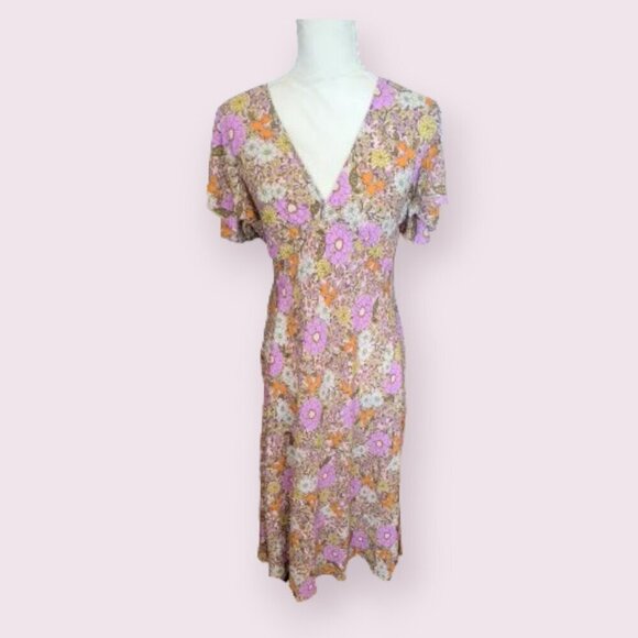 NWT Emma & Michele Short Sleeve Purple Floral Evening Maxi Date Nite Dress… - Picture 2 of 5